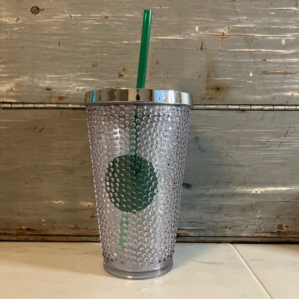 Starbucks clear textured cup with lid and straw   EUC